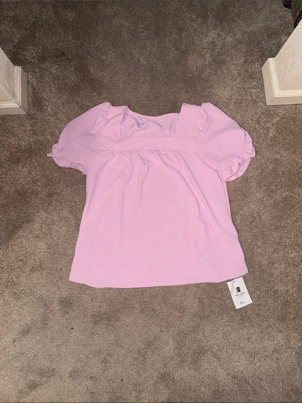 M Pastel Pink Puff Sleeve Square Neck Top